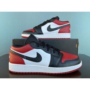 Nike Air Jordan 1 Low GS Bred Toe Black/Red Size 7Y (Women's Sz 8.5) 553560-612